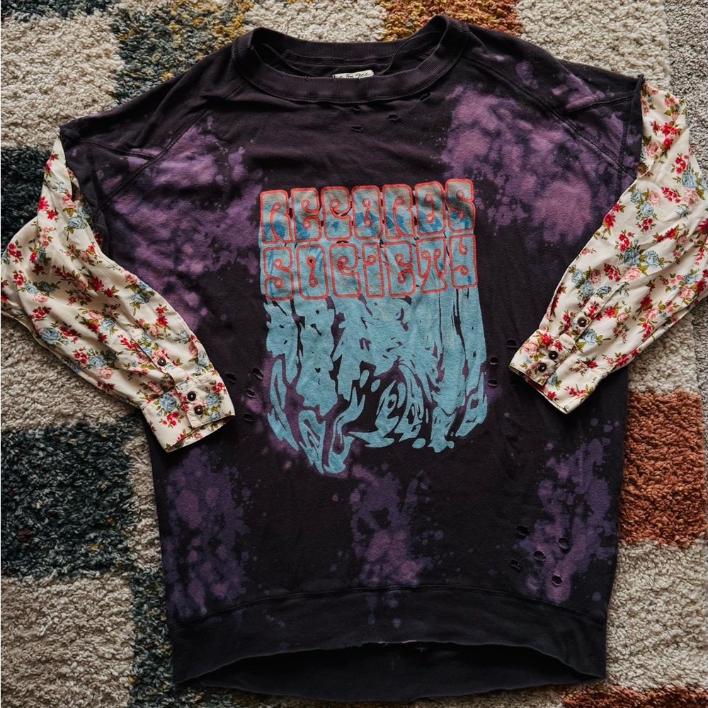 We The Free tie dye sweatshirt with floral buttoned sleeves size small